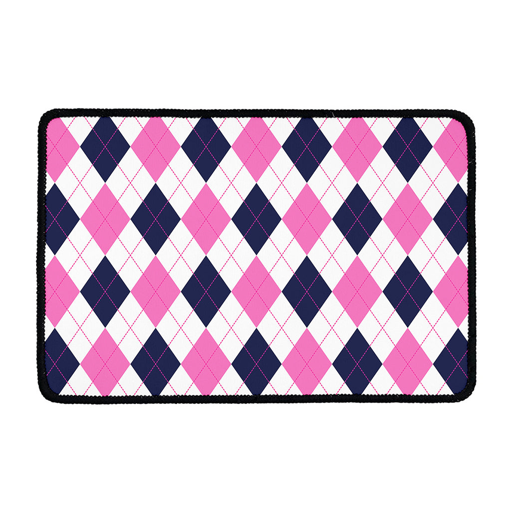 White Blue And Pink Argyle Pattern Print Kitchen Mat