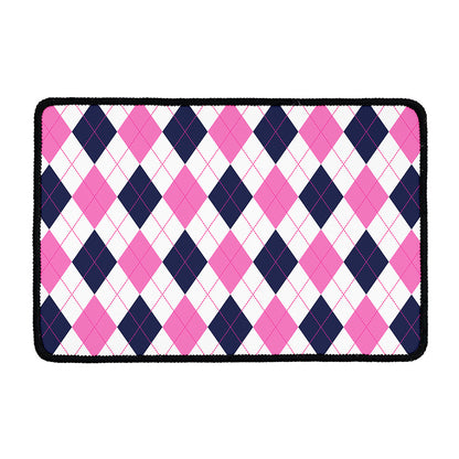 White Blue And Pink Argyle Pattern Print Kitchen Mat