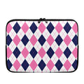 White Blue And Pink Argyle Pattern Print Laptop Sleeve