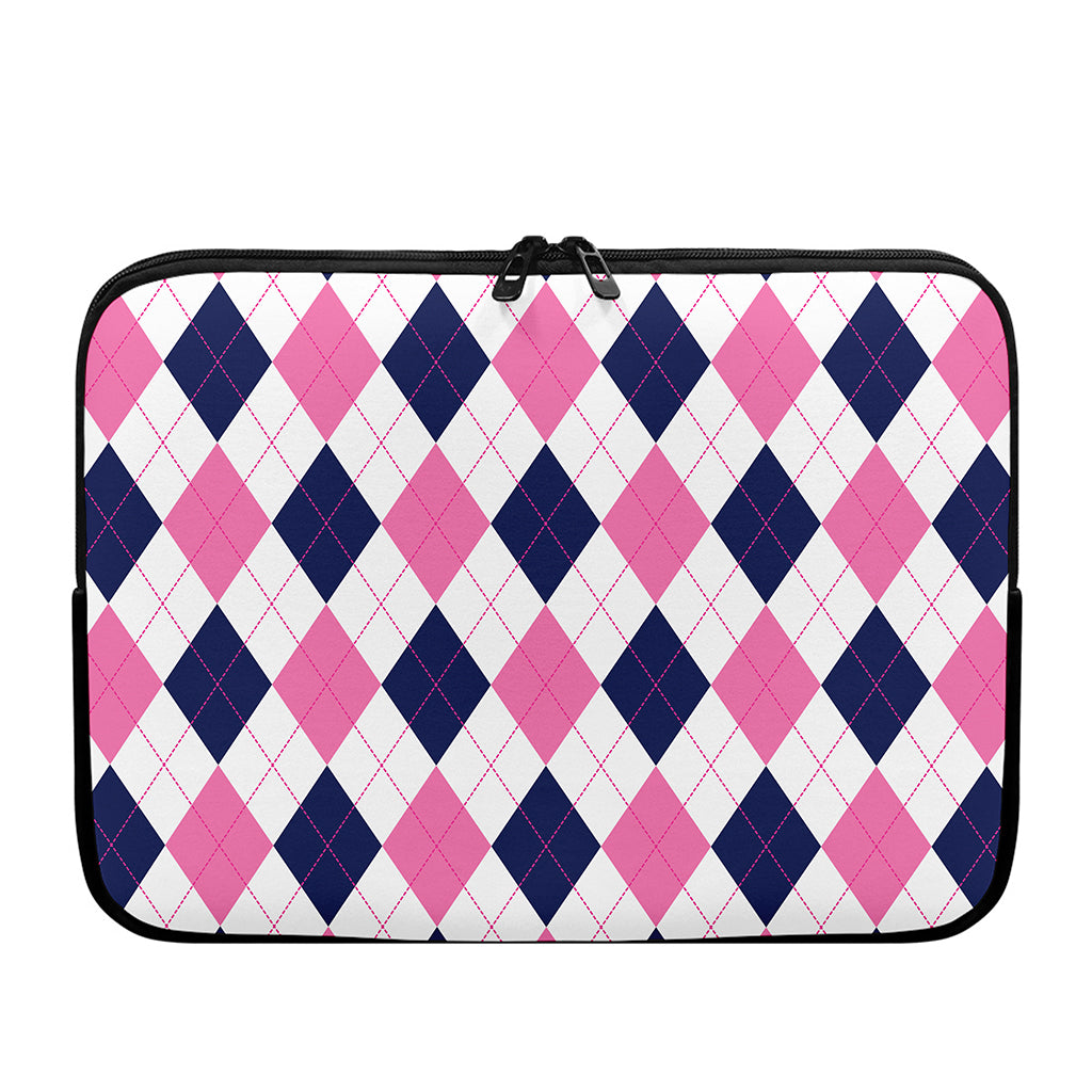 White Blue And Pink Argyle Pattern Print Laptop Sleeve