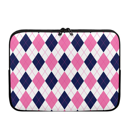 White Blue And Pink Argyle Pattern Print Laptop Sleeve