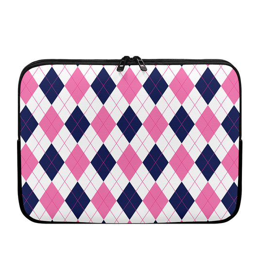 White Blue And Pink Argyle Pattern Print Laptop Sleeve