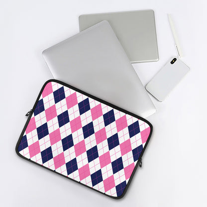 White Blue And Pink Argyle Pattern Print Laptop Sleeve