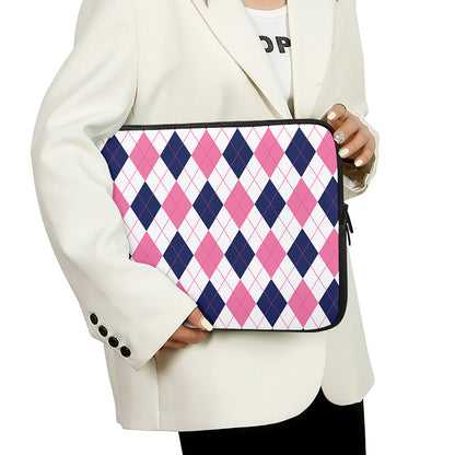 White Blue And Pink Argyle Pattern Print Laptop Sleeve