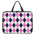 White Blue And Pink Argyle Pattern Print Laptop Sleeve With Handle