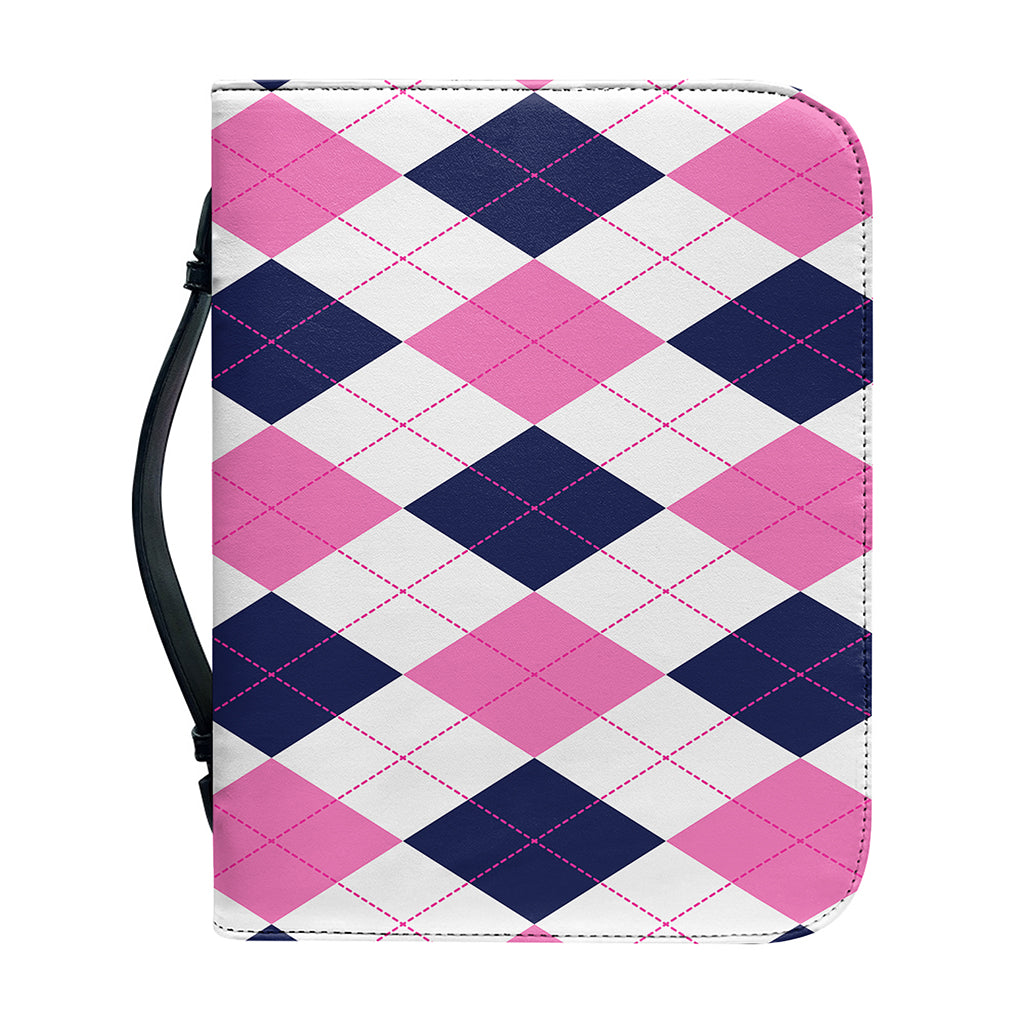 White Blue And Pink Argyle Pattern Print Leather Bible Cover