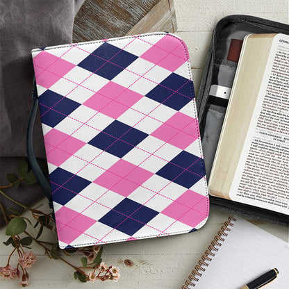 White Blue And Pink Argyle Pattern Print Leather Bible Cover