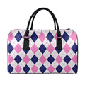 White Blue And Pink Argyle Pattern Print Leather Duffel Bag