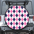 White Blue And Pink Argyle Pattern Print Leather Spare Tire Cover