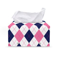 White Blue And Pink Argyle Pattern Print Leather Tissue Box Cover