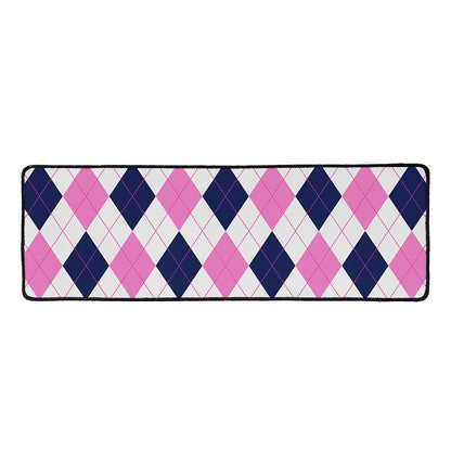 White Blue And Pink Argyle Pattern Print Long Kitchen Mat