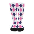 White Blue And Pink Argyle Pattern Print Long Socks