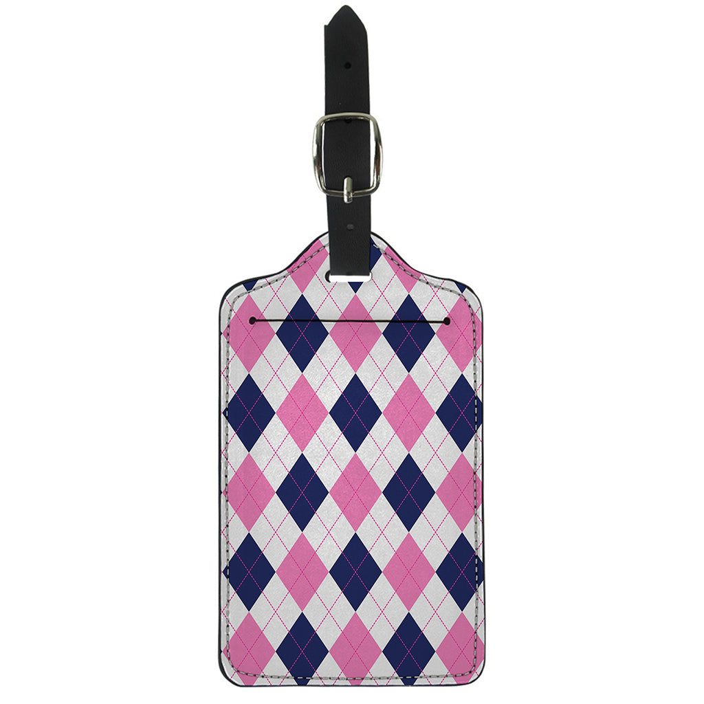 White Blue And Pink Argyle Pattern Print Luggage Tag