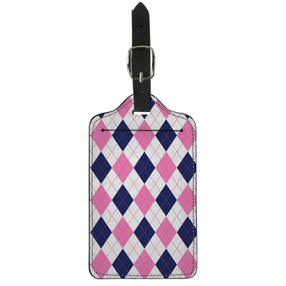 White Blue And Pink Argyle Pattern Print Luggage Tag