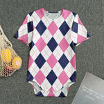 White Blue And Pink Argyle Pattern Print Men's Bodysuit