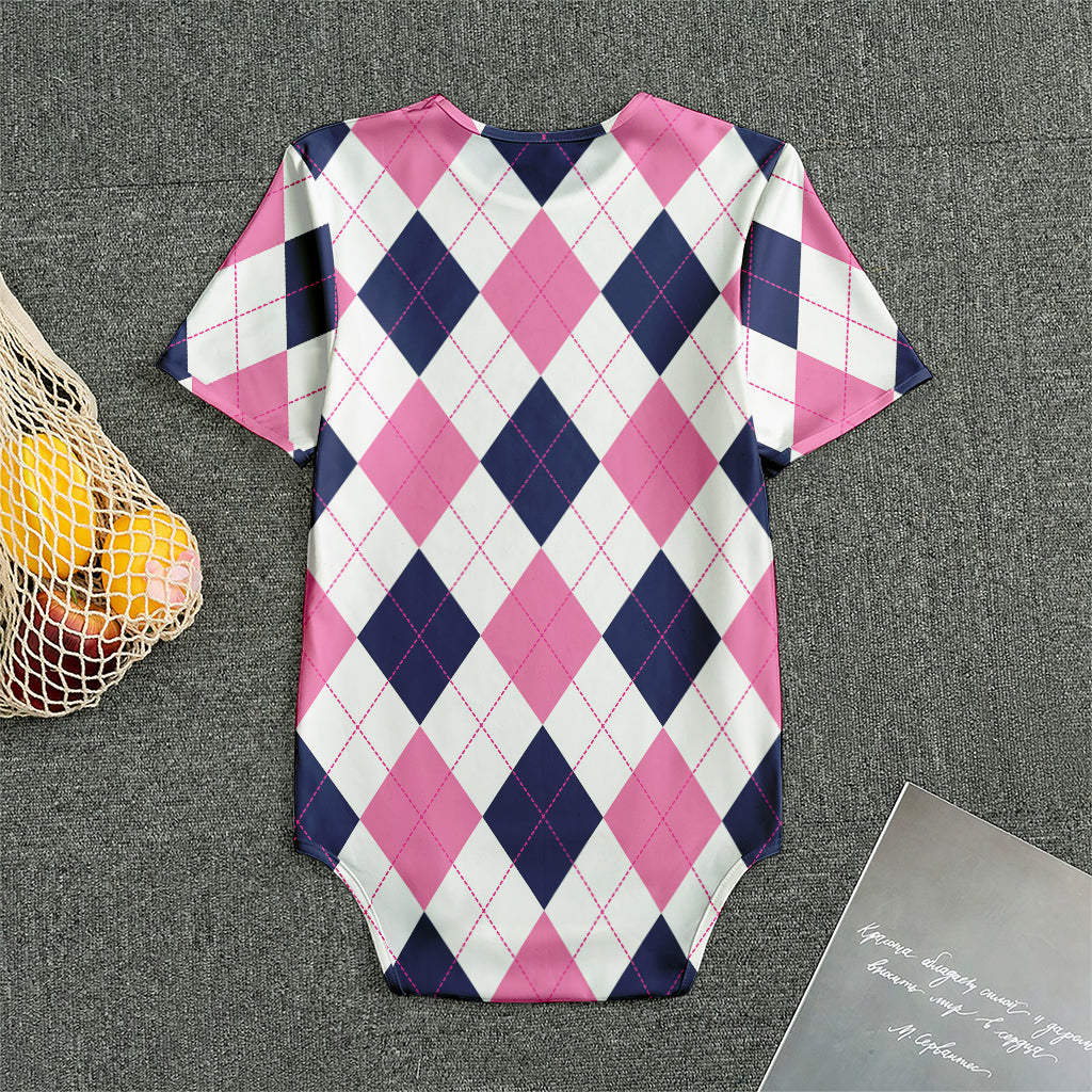 White Blue And Pink Argyle Pattern Print Men's Bodysuit