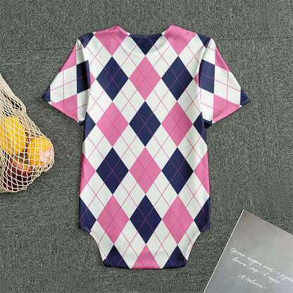 White Blue And Pink Argyle Pattern Print Men's Bodysuit
