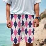 White Blue And Pink Argyle Pattern Print Men's Cargo Shorts