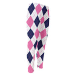 White Blue And Pink Argyle Pattern Print Men's Compression Pants