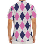 White Blue And Pink Argyle Pattern Print Men's Deep V-Neck Shirt