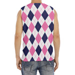 White Blue And Pink Argyle Pattern Print Men's Fitness Tank Top
