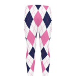 White Blue And Pink Argyle Pattern Print Men's leggings