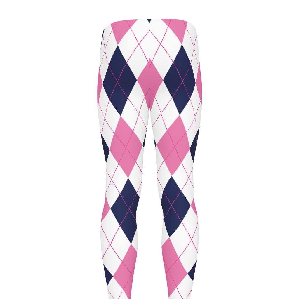 White Blue And Pink Argyle Pattern Print Men's leggings