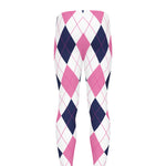 White Blue And Pink Argyle Pattern Print Men's leggings