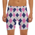 White Blue And Pink Argyle Pattern Print Men's Long Boxer Briefs
