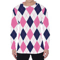 White Blue And Pink Argyle Pattern Print Men's Long Sleeve T-Shirt