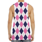 White Blue And Pink Argyle Pattern Print Men's Muscle Tank Top