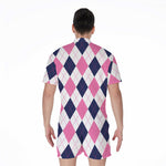 White Blue And Pink Argyle Pattern Print Men's Rompers