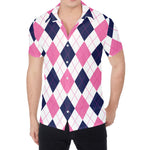 White Blue And Pink Argyle Pattern Print Men's Shirt