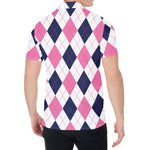 White Blue And Pink Argyle Pattern Print Men's Shirt