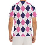 White Blue And Pink Argyle Pattern Print Men's Short Sleeve Rash Guard