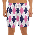 White Blue And Pink Argyle Pattern Print Men's Split Running Shorts