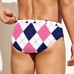 White Blue And Pink Argyle Pattern Print Men's Swim Briefs