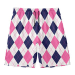 White Blue And Pink Argyle Pattern Print Men's Swim Trunks