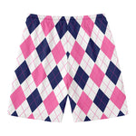 White Blue And Pink Argyle Pattern Print Men's Swim Trunks