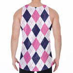 White Blue And Pink Argyle Pattern Print Men's Velvet Tank Top