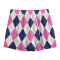 White Blue And Pink Argyle Pattern Print Mesh Shorts