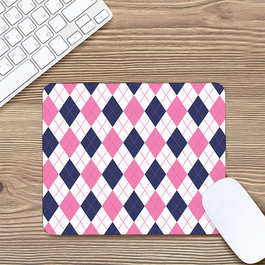 White Blue And Pink Argyle Pattern Print Mouse Pad