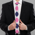 White Blue And Pink Argyle Pattern Print Necktie