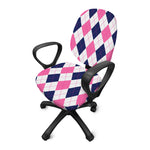 White Blue And Pink Argyle Pattern Print Office Chair Cover