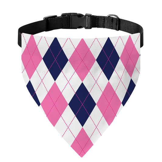 White Blue And Pink Argyle Pattern Print Over The Collar Dog Bandana