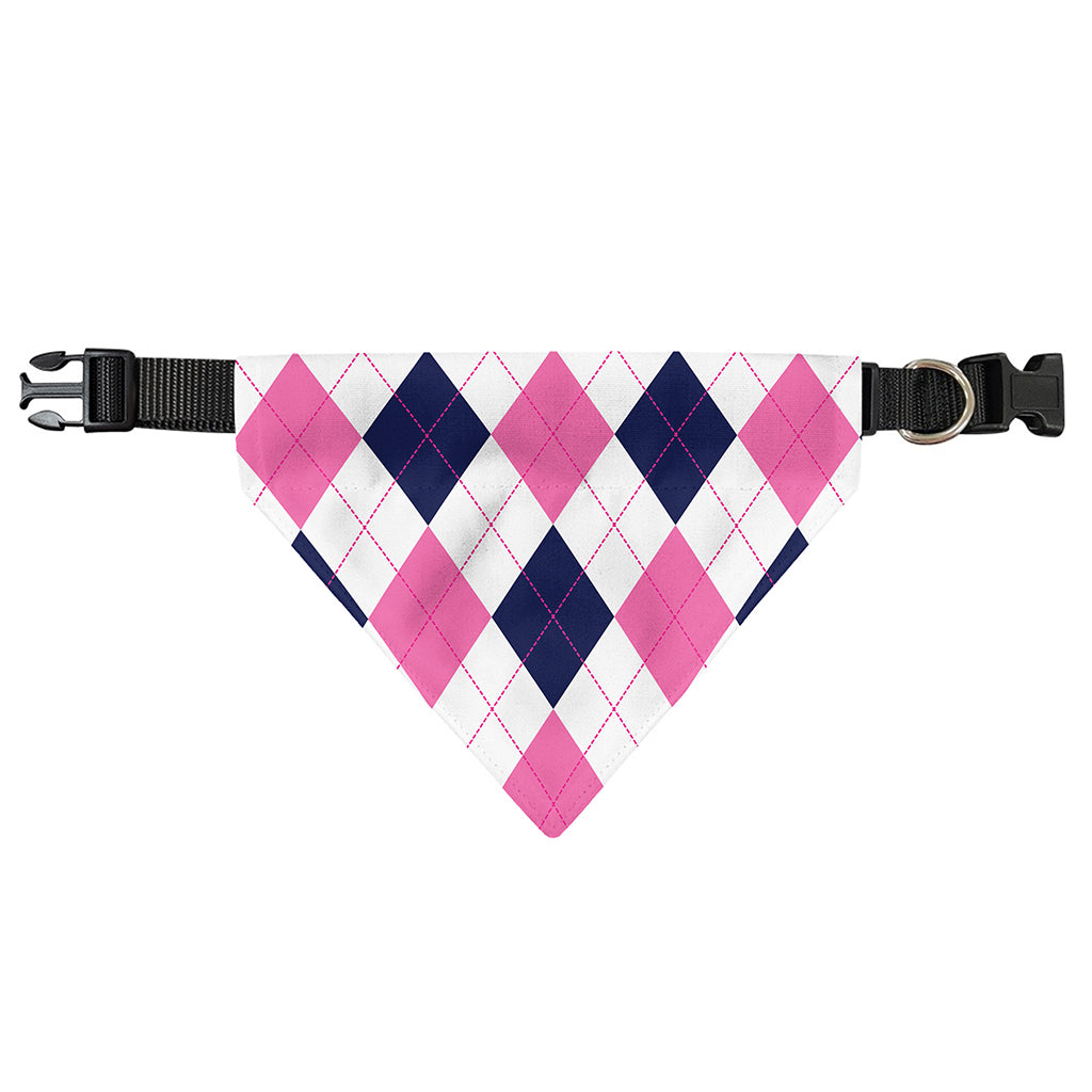 White Blue And Pink Argyle Pattern Print Over The Collar Dog Bandana