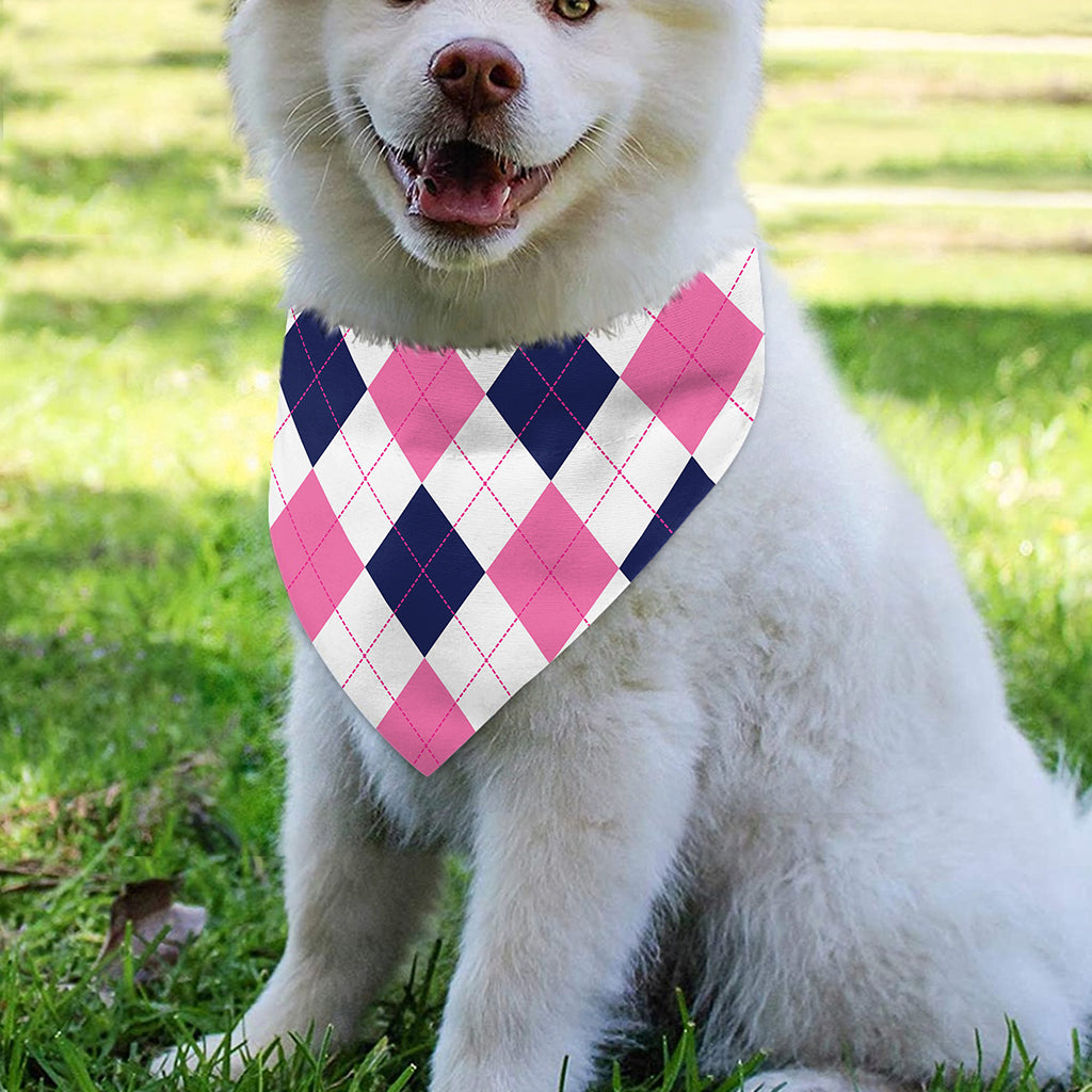 White Blue And Pink Argyle Pattern Print Over The Collar Dog Bandana