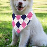 White Blue And Pink Argyle Pattern Print Over The Collar Dog Bandana