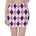 White Blue And Pink Argyle Pattern Print Pencil Mini Skirt