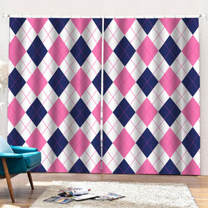 White Blue And Pink Argyle Pattern Print Pencil Pleat Curtains